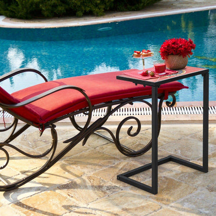 Masuta laterala in forma de C masa canapea cu cadru metalic masa de patio 46,5 x 32 x 65,5 cm negru + rosu