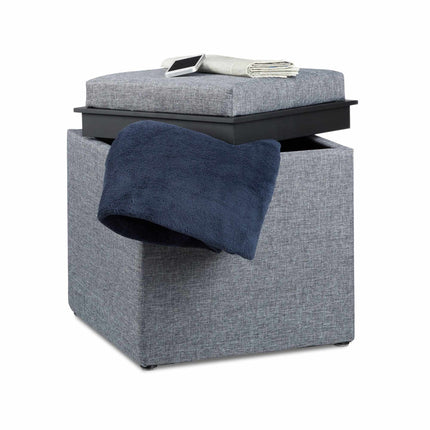 Cube Storage Ottoman with Reversible Tray Lid, 40 L, Grey, 300 kg Load
