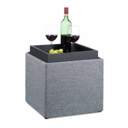 Cube Storage Ottoman with Reversible Tray Lid, 40 L, Grey, 300 kg Load
