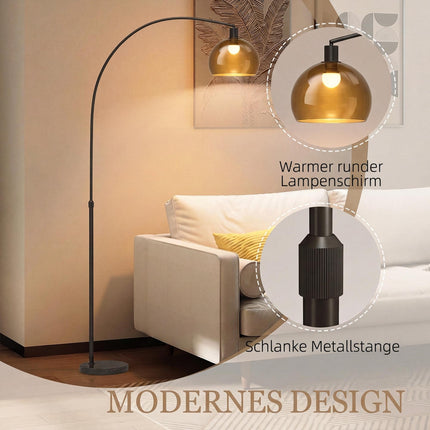Curved Floor Lamp with Marble Base and Foot Switch, E27, 180 cm, Grey, Black