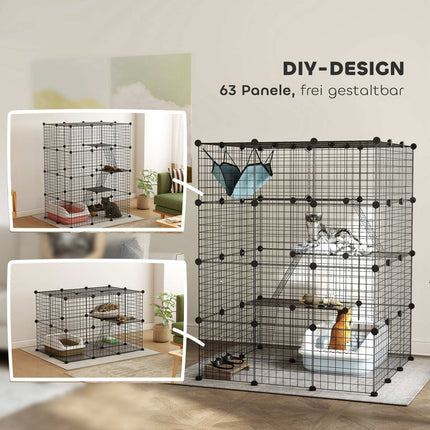 Cușcă pentru pisici DIY cu centru de activități, 4 niveluri, 5 uși