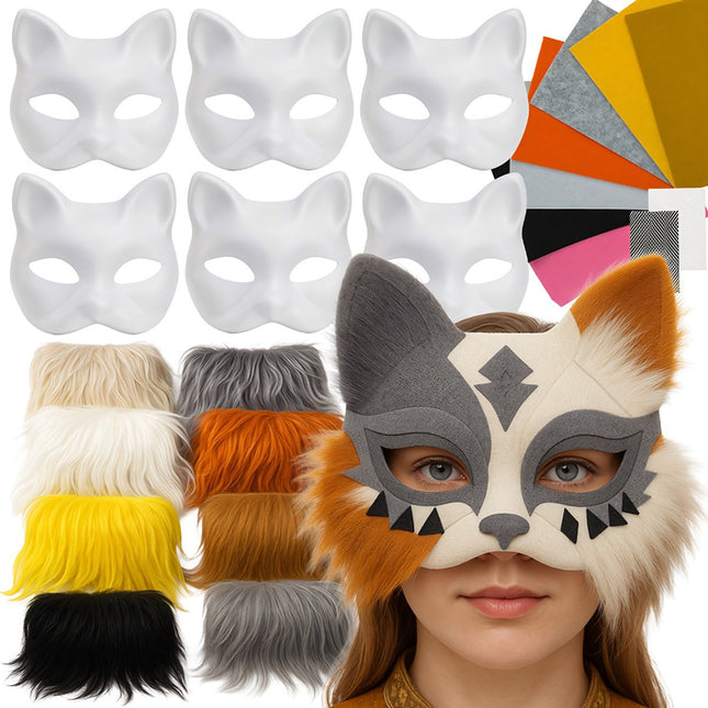 DIY Cat Masks Set, 6 Pcs with Accessories