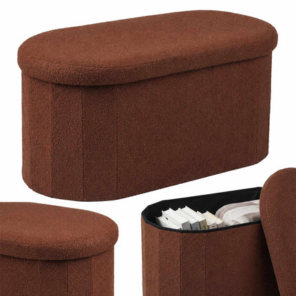Bancă de depozitare din material textil Teddy maro închis, formă ovală