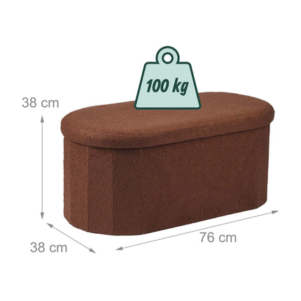 Bancă de depozitare din material textil Teddy maro închis, formă ovală