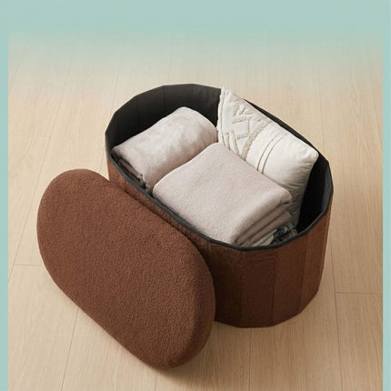 Bancă de depozitare din material textil Teddy maro închis, formă ovală