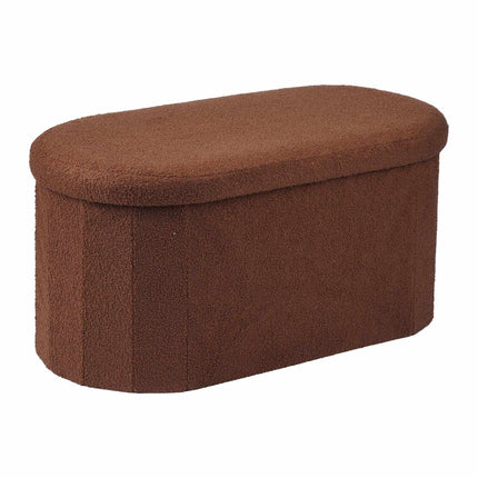 Bancă de depozitare din material textil Teddy maro închis, formă ovală