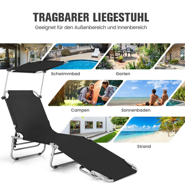 Şezlong Sezlong pliant de plajă pentru exterior negru