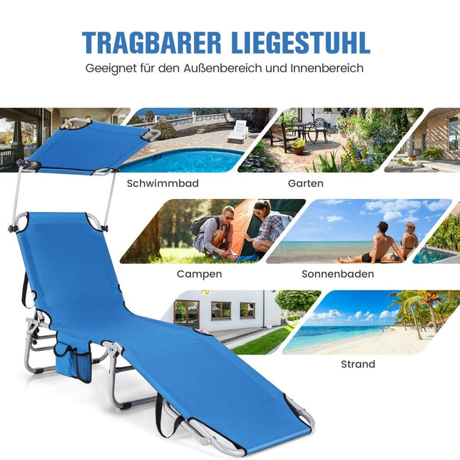 Sezlong sezlong rabatabil de plaja pentru exterior albastru