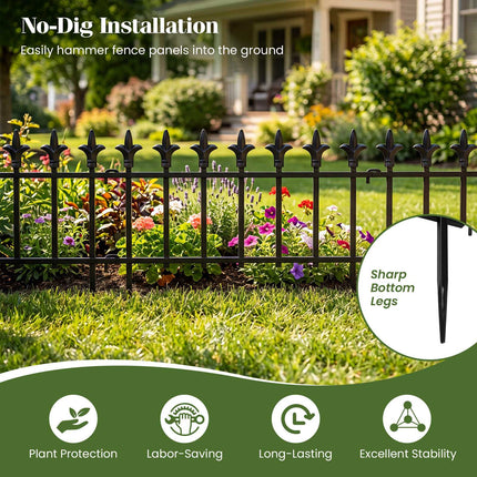 Decorative Metal Garden Fence, No-Dig, 5/10-Pack, Black