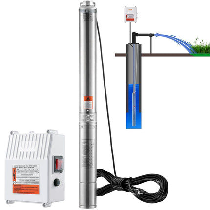 Deep Well Submersible Pump 1500W, 108 m Head, Steel