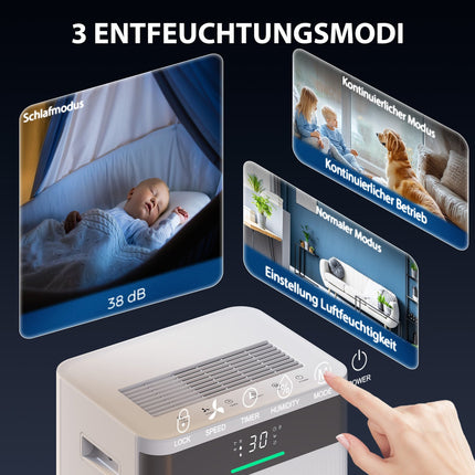 Dezumidificator, rezervor de 4,5 l, temporizator de 24 de ore, afișaj LED