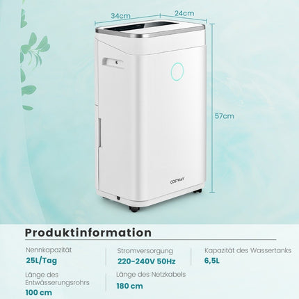 Dezumidificator cu rezervor de apa de 6,5 L pentru pana la 30 - 25 L/zi