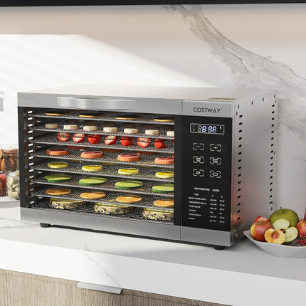 Deshidrator cu 8 tăvi cu grilă și control al temperaturii 0-70°C și deshidrator cu protecție împotriva supraîncălzirii