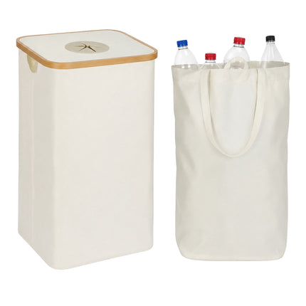 Coș de colectare a sticlelor, 100L – Bej, Bambus