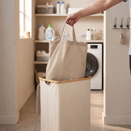 Coș de colectare a sticlelor, 100L – Bej, Bambus