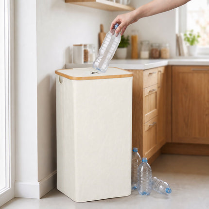 Coș de colectare a sticlelor, 100L – Bej, Bambus