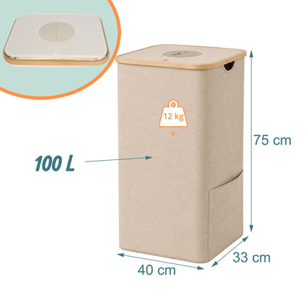 Coș de colectare a sticlelor, 100L – Bej, Bambus