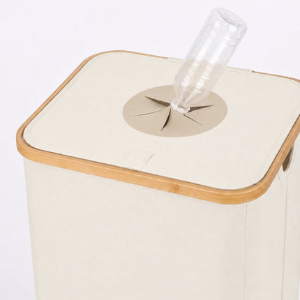 Coș de colectare a sticlelor, 100L – Bej, Bambus