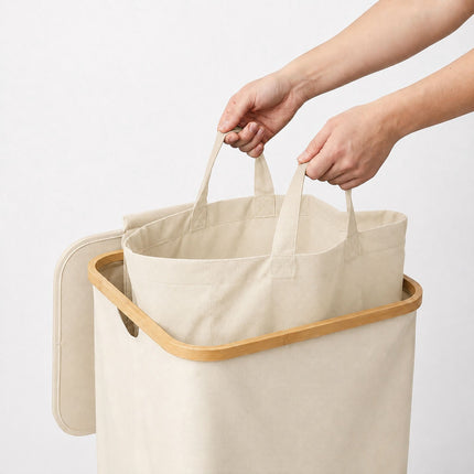 Coș de colectare a sticlelor, 100L – Bej, Bambus