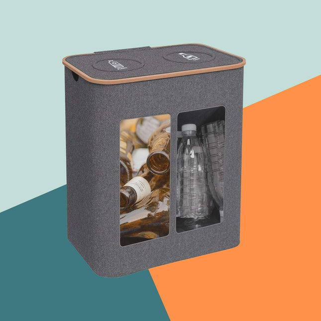 Coș de reciclare a sticlelor, 2 secțiuni, 60-100 sticle