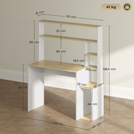 Birou 113 x 45 cm Birou computer Masă de birou cu rafturi deschise Suport CPU Cadru de oțel pentru birou acasă dormitor stejar |