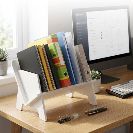 Desk Bookshelf Organiser for Notebooks and Books, White PVC, 3 kg Load