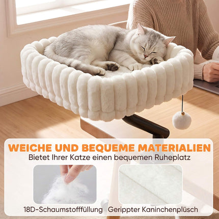 Desk Cat Bed with Adjustable Clamp and 360° Rotation, Hanging Ball, White