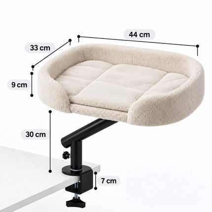 Desk Mounted Cat Bed with Clamp and Reversible Cushion, Cream, Up to 25 kg
