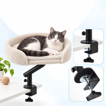 Desk Mounted Cat Bed with Clamp and Reversible Cushion, Cream, Up to 25 kg