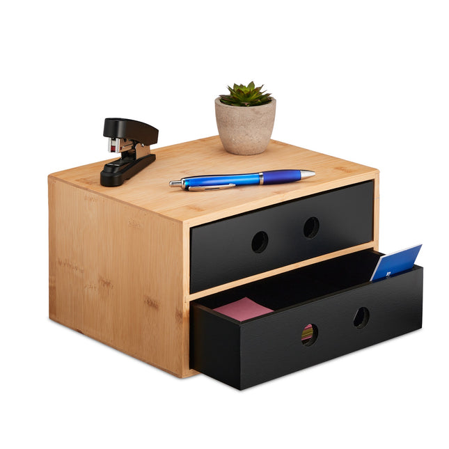 Organizator de birou cu 2 sertare, depozitare din bambus