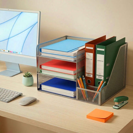 Organizator de birou, plasă metalică, 5 compartimente