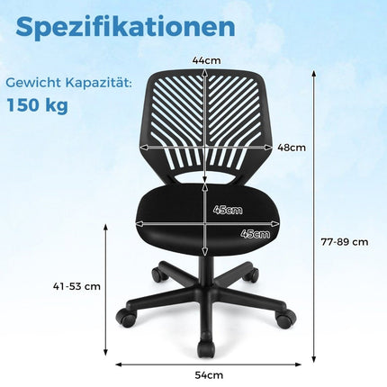 Scaun de birou pentru copii scaun de birou pentru copii fara brate 54 x 54 x 77-89 cm negru