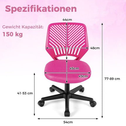 Desk chair for children armless children's desk chair 54 x 54 x 77-89 cm pink