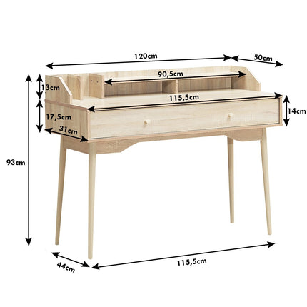 Masa de birou pentru computer cu sertar masa de birou din lemn masiv statie de lucru PC 120 x 50 x 93 cm natural