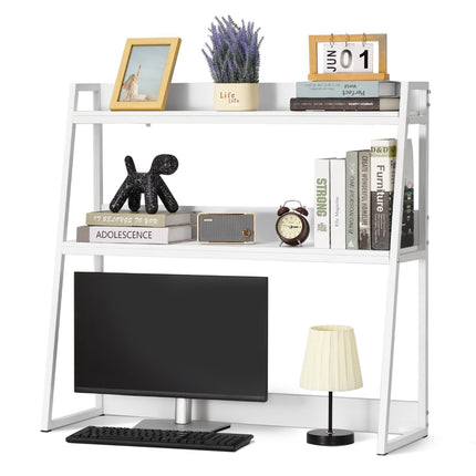 Desktop Bookshelf Hutch, 2-Tier, 37.4 In, White