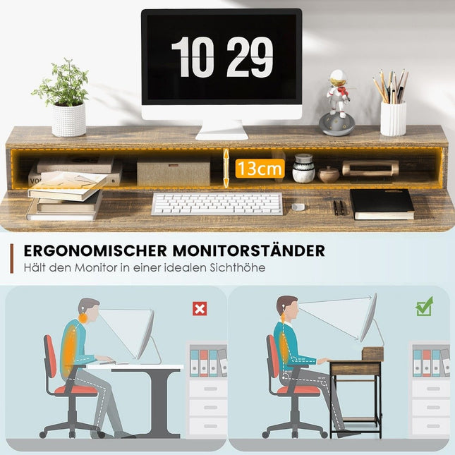 Birou cu suport pentru monitor cu sertar și birou pentru computer cu 2 rafturi deschise cu cadru metalic 120 x 56 x 90,5 cm