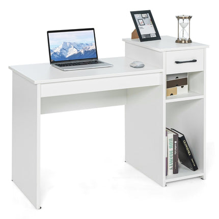 Birou cu sertar și rafturi deschise Birou pentru computer din lemn 102 x 50 x 82 cm Alb