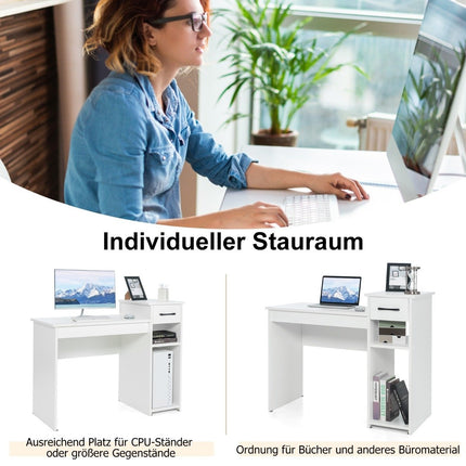 Birou cu sertar și rafturi deschise Birou pentru computer din lemn 102 x 50 x 82 cm Alb