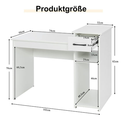 Birou cu sertar și rafturi deschise Birou pentru computer din lemn 102 x 50 x 82 cm Alb