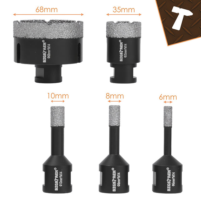 Set carotă diamantată, 6 bucăți, 6–68 mm, adaptor M14