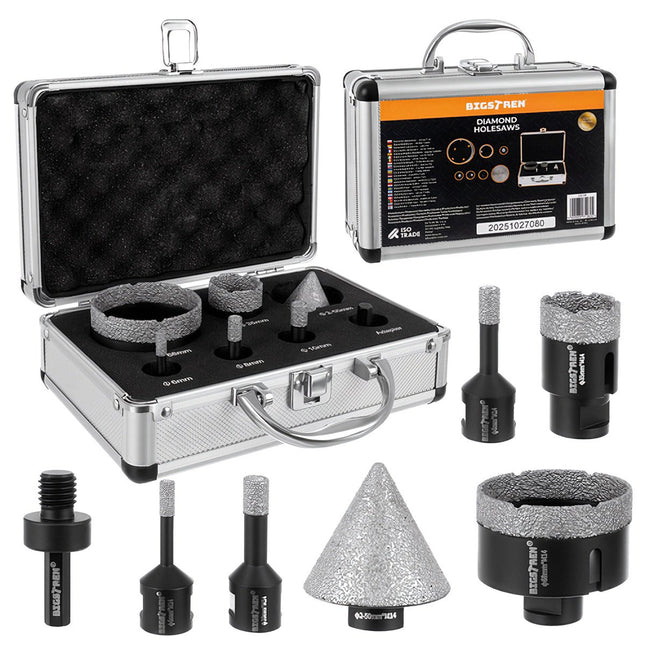 Set carotă diamantată, 7 bucăți, 6-68 mm, adaptor M14