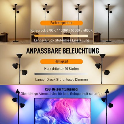 Lampă de podea reglabilă cu lumină de citit, RGB, telecomandă