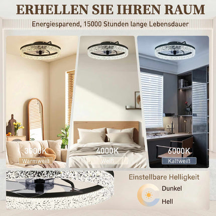 Ventilator de tavan LED reglabil cu telecomandă, negru, diametru 50 cm