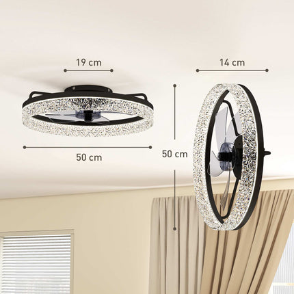 Ventilator de tavan LED reglabil cu telecomandă, negru, diametru 50 cm