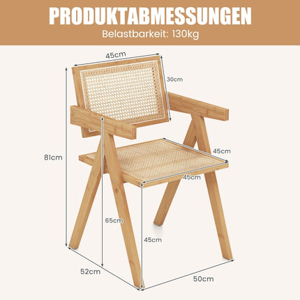 Dining Chair Set of 2, Bamboo & Rattan, 50x52x81 cm