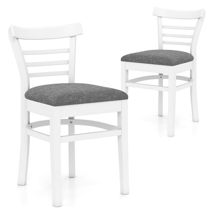 Set de 2 scaune de bucătărie, piele ecologică căptușită, lemn de cauciuc, alb