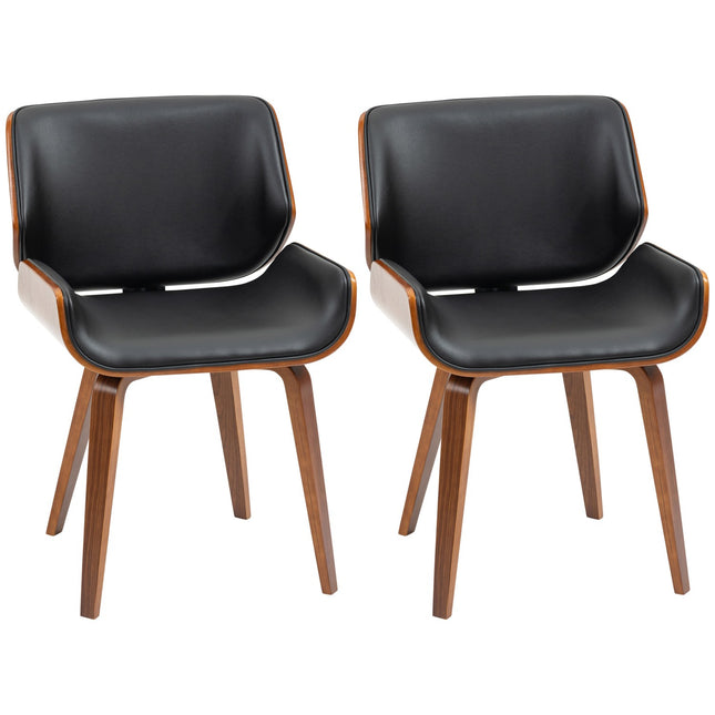 Dining Chairs Set of 2, Black Faux Leather, Wood Frame