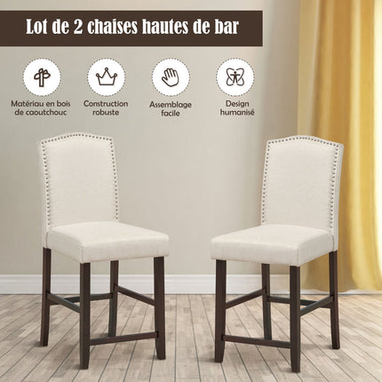Set de 2 scaune de bucătărie, tapițerie din in, spătar înalt