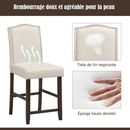 Set de 2 scaune de bucătărie, tapițerie din in, spătar înalt