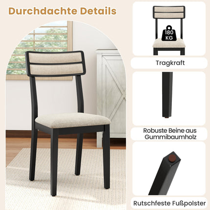 Set de 2 scaune de bucătărie, șezut căptușit, picioare din lemn de cauciuc